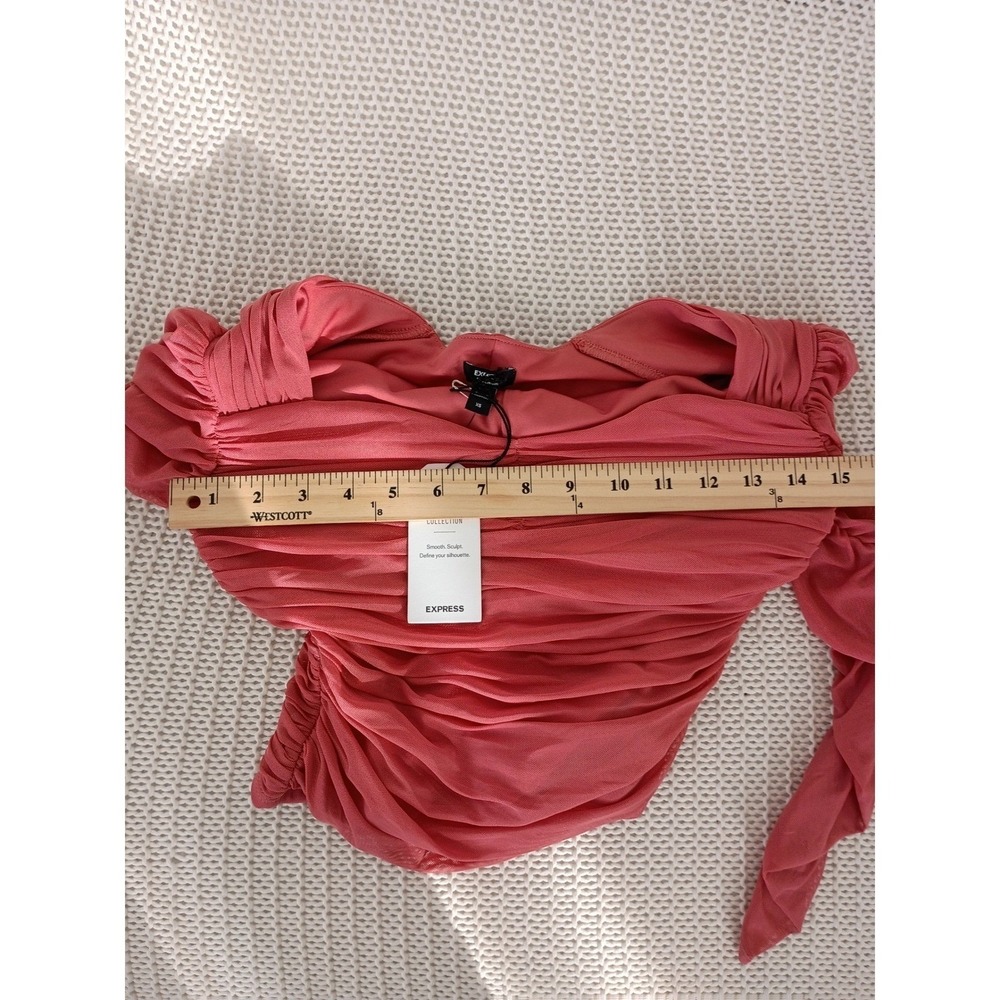 Express Body Contour Ruched Mesh Sweetheart Top Dark Rose Pink XS NWT - Picture 4 of 11